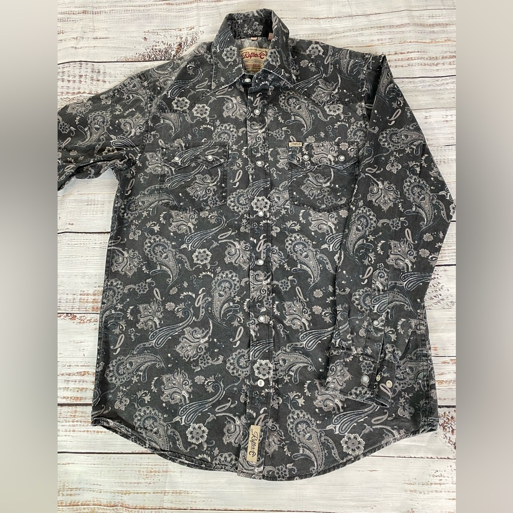 Rafter C Cowboy Collection Shirt Men’s Medium Pearl Snap Paisley Western Rodeo